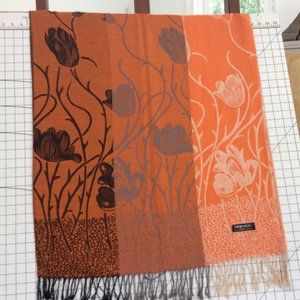 Pashmina, Orange/Grey/Black/Cream  27W x 72L, 70% Cashmere, 30% Sela